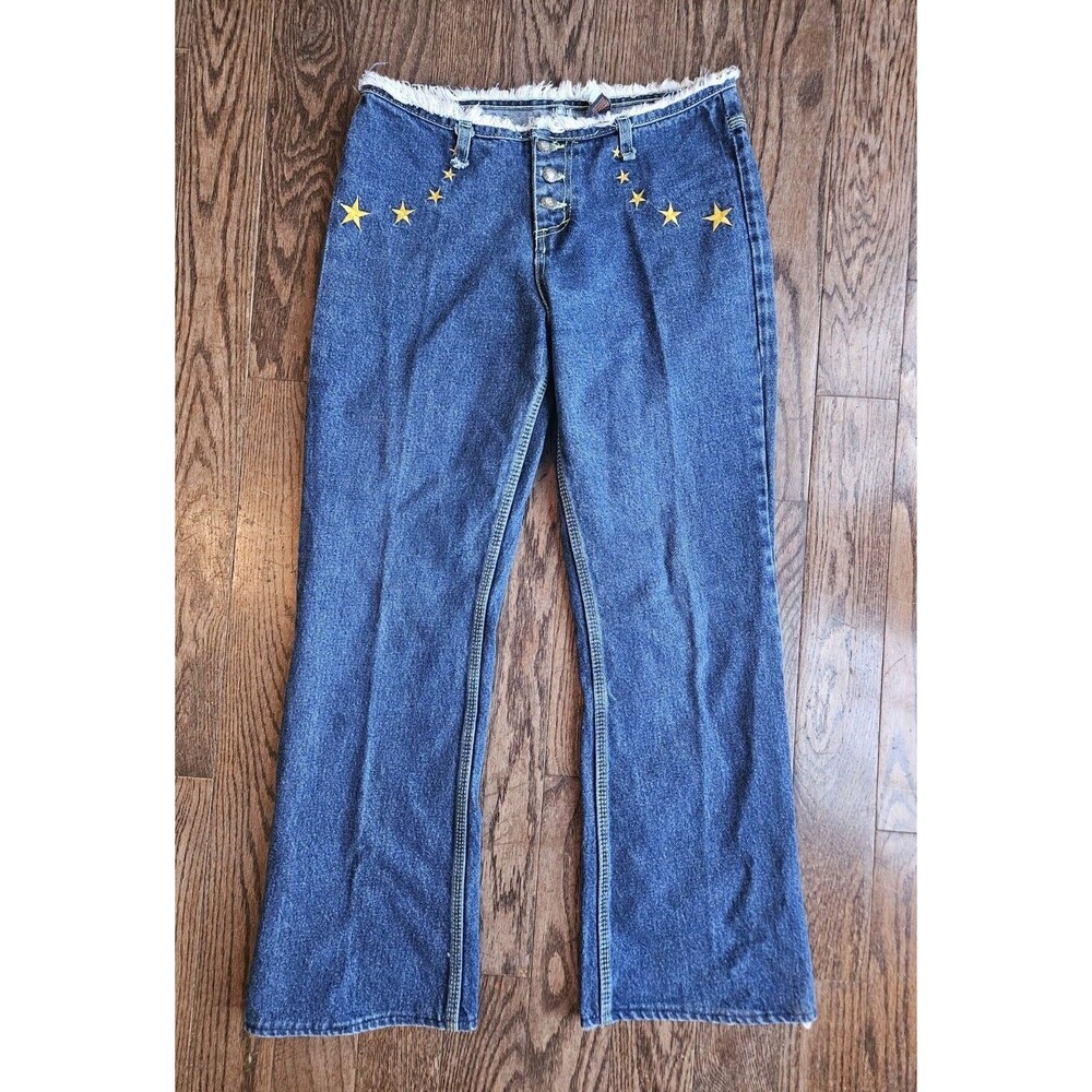 Vtg Y2K Vertigo Jeans Womens Sz 32 (30 X 27) Blue 3 Button Fly Embroidered Stars